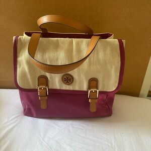 Tory Burch Cream and Pink tote bag
